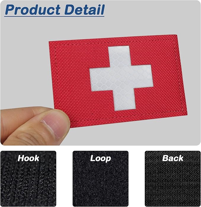 2-Pack Medic Patch First Aid Red Cross Medical Patches Reflective Morale for Tactical Gear Military Backpacks Bags Jackets Clothing (3"x2")