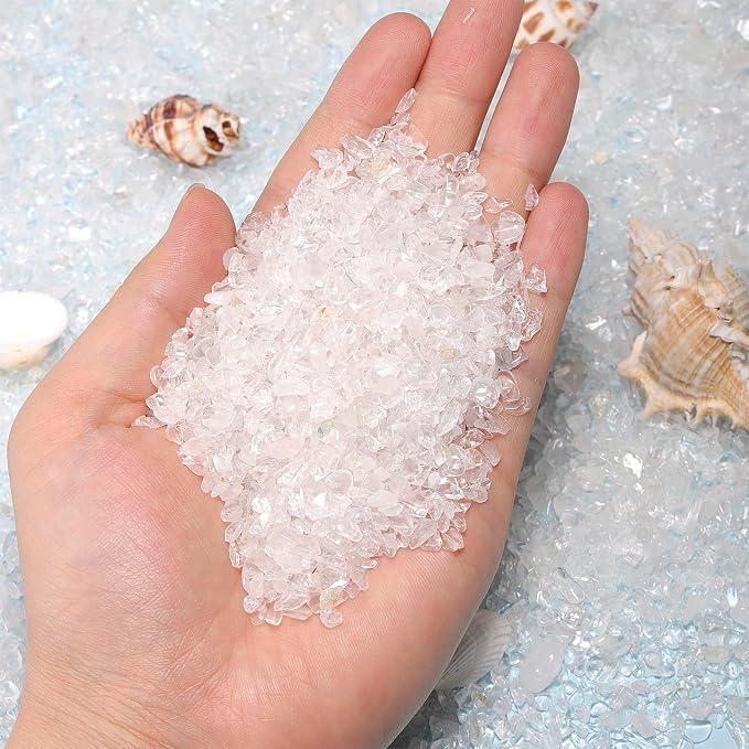 1LB Crystal Chips Stone Clear Quartz 3-5mm Mini Decorative Rock | Crushed Crystal Quartz Bulk,Irregular Polished Rocks for Fish Tank,Vases Filler,Succulent Plants Decor,Aquarium Gravel Rocks