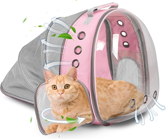 Pet Carrier Backpack Expandable for Cats and Small Dogs, Breathable Anti-Collapse Design, Airline Approved Travel Backpack for Hiking and Outdoor Use (Back Expandable-Pink)