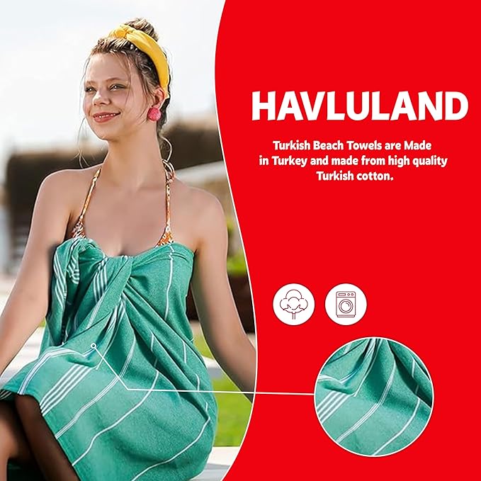 HAVLULAND Turkish Beach Towels, Oversized 40"x72" Turkish Bath Towel, Highly Absorbent Quick Dry Sand Free Beach Towels for Beach Pool Spa Gym Yoga Travel Camping Picnic Blanket - Navy