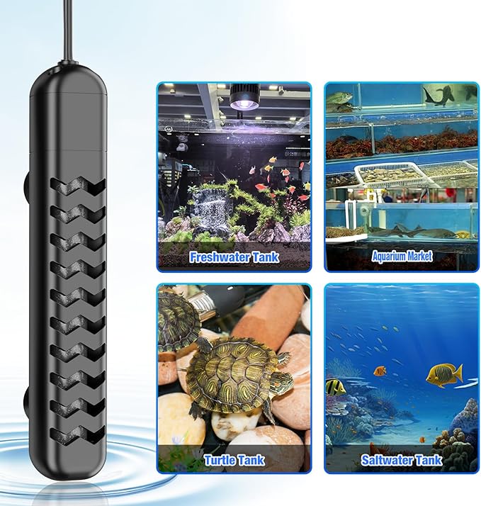 100W Submersible Fish Tank Heater for 10-20 Gallon with Auto Shut-Off When Leaving Water—Aquarium Heater, Dry-Burn & Overheat Protection, Smart LED Display for Betta Freshwater Saltwater