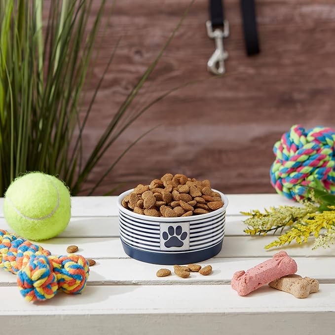 Bone Dry Paw & Patch Ceramic Pet Collection, Small Bowl, 4.25x2", Nautical Blue