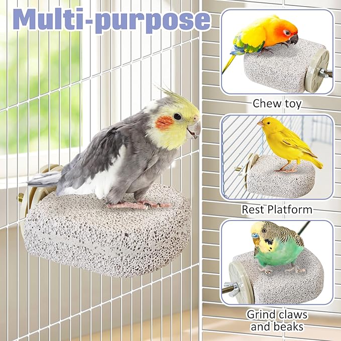 BNOSDM 6 Pcs Small Natural Parrot Beak Grinding Stone Parakeet Chew Toy Calcium Parrot Perch Stand Bird Cage Accessories for Budgies, Cockatiels, Conures, Lovebirds, Canary