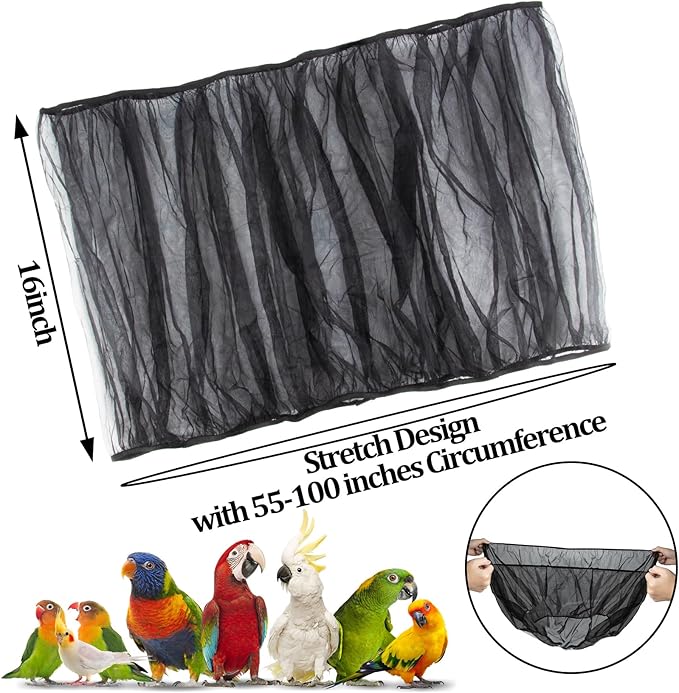 RAINFLOW 2Pcs Bird Cage Seed Catcher - Black White Bird Cage Cover, Birds Cages Netting Skirt Birds Cages Seed Catcher Guard for Parrot Parakeet Enclosures