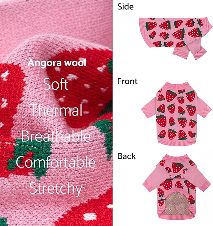 Fitwarm Adorable Strawberry Dog Sweater, Thermal Dog Winter Clothes for Small Dogs Girl, Pet Outfit, Pink, Red, White, Green, Small