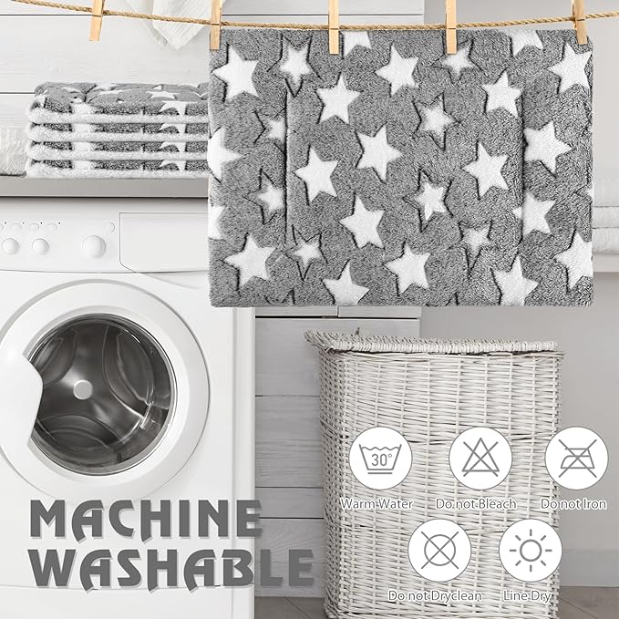 Haull 4 Pcs Waterproof Guinea Pig Bedding Guinea Pig Bed Plush Cage Liners Soft Rabbit Dog Crate Pad Cat Mat Reversible Cozy Animal Pee Pad Hamster Bunny Mat Accessory(Gray Star,13 x 10 Inch)
