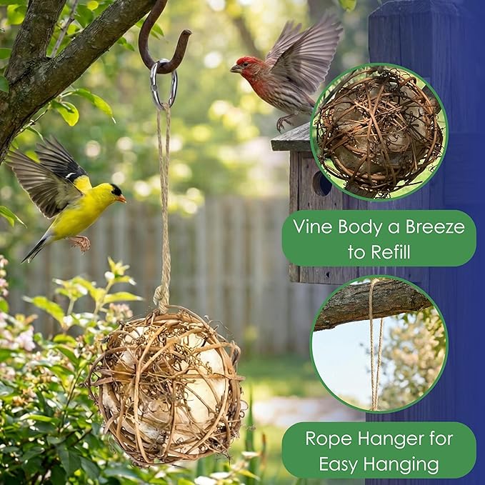 Round Vine Bird Nesting Material Ball with All Natural Alpaca Wool for Wild Bird Houses