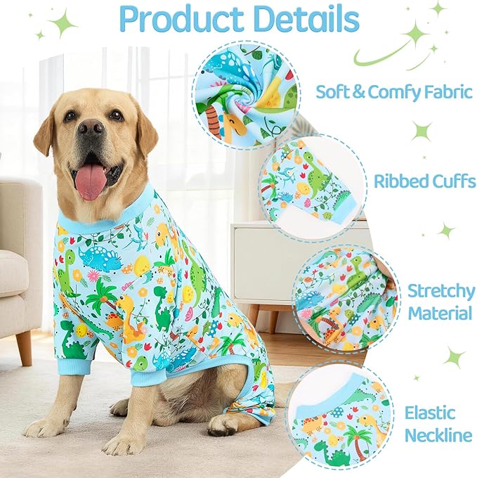 XPUDAC 4 Pack Dog Pajamas Soft Strechy Summer Doggie Clothes for Medium Large Dogs Boy Girl Dog Onesie Cat Apparel, 4XL