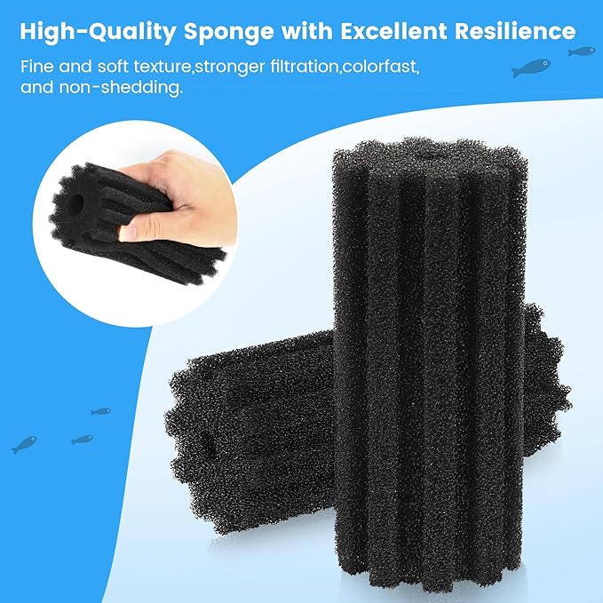 hygger Pack of 4 Replacement Sponges for Aquarium Vertical Stripes Double Sponge Filter (S)