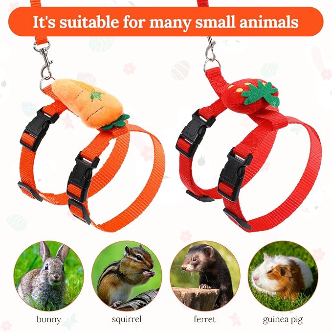 2PCS Bunny Harness and Leash Guinea Pig Leash Rabbit Bunny Leash Kitten Harness and Leash Set for Guinea Pig Ferret Cat Puppy Duck Small Pets Outdoor Walking