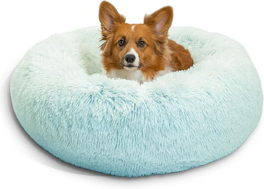 Best Friends by Sheri The Original Calming Donut Dog Bed for Medium Dogs up to 45 lbs, Shag Faux Fur, Baby Blue, 30" x 30"