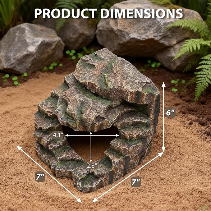 Large Reptile Hide and Basking Platform, Resin Rock Cave for Geckos, Frogs, Turtles and Lizards