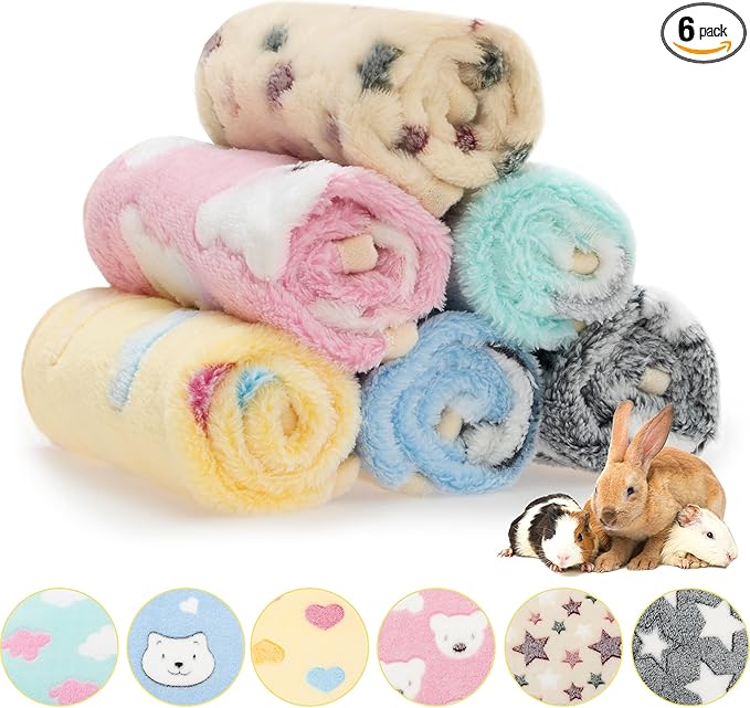 Guinea Pig Bedding Blankets - 6 Pack Soft Fleece Liner Small Animal Cage Accessories for Rat Hedgehog Chinchilla Hamster Rabbit Bunny, Washable Sleep Mat Bedding Accessories (13.7"*13.7")