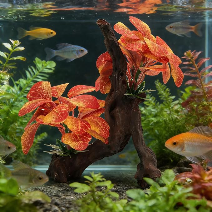 M2cbridge Aquarium Plant Aquatic Water Grass Foreground Decor Colorful | base shaped of tree trunk, zero maintenance, soft without scratching