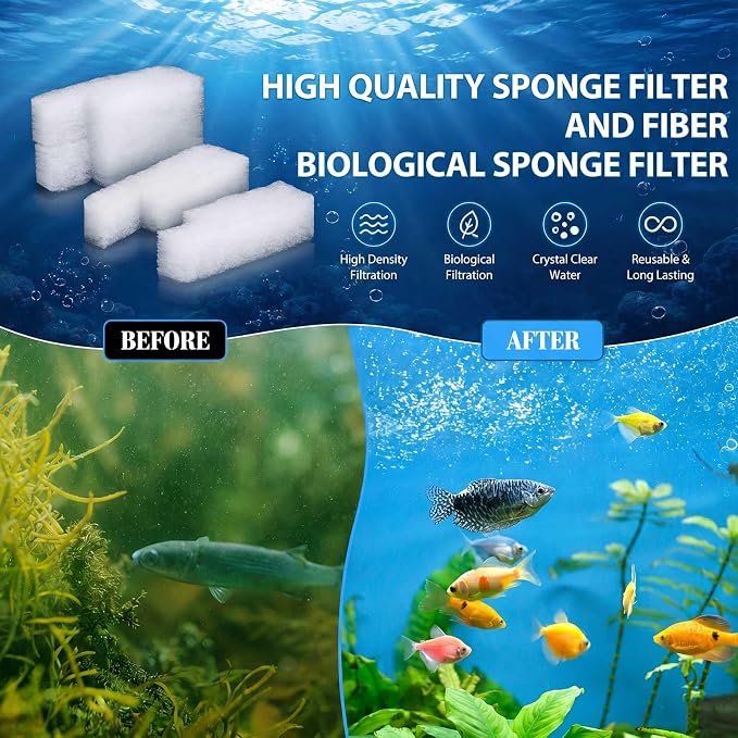 Threlaco 15 Pcs Aquarium Sponge Foam Filter Pads Compatible with Seachem Tidal Replacement Polishing Pad Fish Tank Filter Floss, Media for Crystal Clear Water (Compatible with Seachem Tidal 35,White)