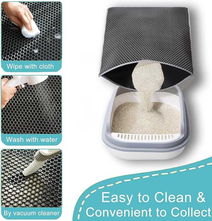 Large Kitty Litter Mat,XL 47x28 inch Cat Litter Mat Litter Trapping Mat,Double Layer Litter Box, Non-Slip Waterproof (Gray)