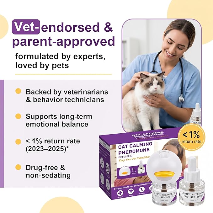 Cat Calming Diffuser，Helps Reduce Fighting, Tension & Aggression Between Cats，Cat Pheromones Calming Diffuser for Stress-2 Diffusers & 4 Refills