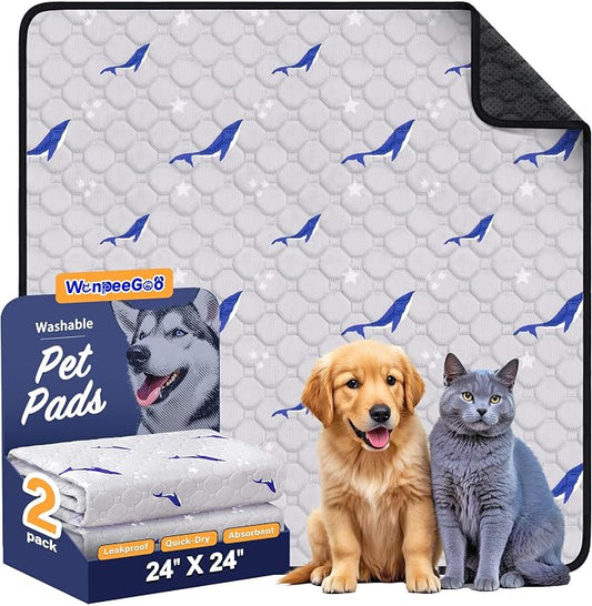 WanpeeGoo Washable Pee Pads for Dogs, 2Pack Reusable Puppy Pads, Super Absorbent & Leakproof Dog Pads, Anti-Slip Dog Pee Pads for Puppy Training & Incontinence, Dolphin Pattern 24"x24"