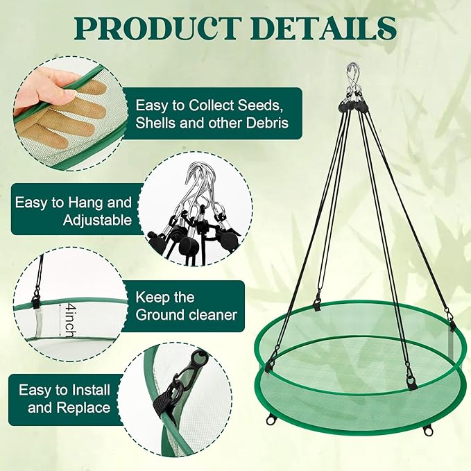Bird Seed Catcher for Outdoor Feeders, Adjustable Hanging Trays with 4in Anti-Spill Height, Hanging Hoop Bird Seed Catcher Tray for Hummingbird Feeders Outdoor Garden Accessories, 16inch