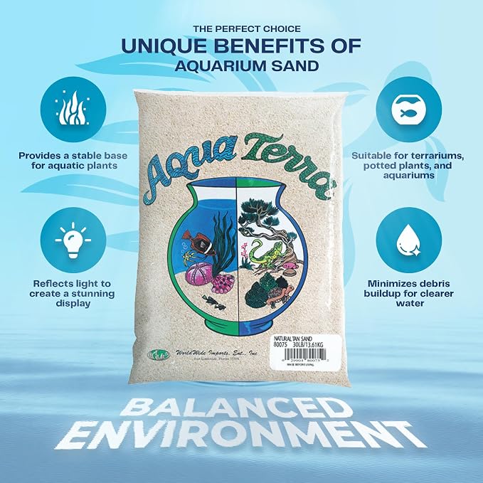 Aqua Terra Aquarium Natural Tan Sand, 5 lbs - Optimal pH Balance, Enhanced Water Clarity, Natural Aesthetic Appeal, Easy Maintenance, Eco-Friendly Health