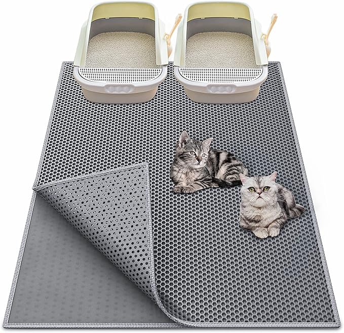 Waretary Cat Litter Box Mat: 36"x 30" Waterproof Kitty Cat Litter Trapping Mat, Easy-clean Double-layer Scatter Control Pad Rug (Grey)