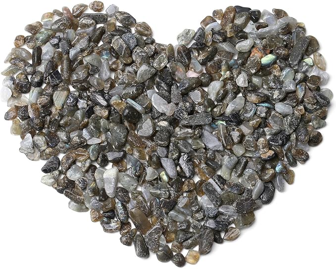 QINJIEJIE 0.9Lbs Labradorite Crystal Chips Vase Filler Crushed Rocks Aquarium Polished Gravel Decorative Plants Succulent Small Stones Terrarium Irregular Shaped Pebbles Fish Tank Bulk Sand