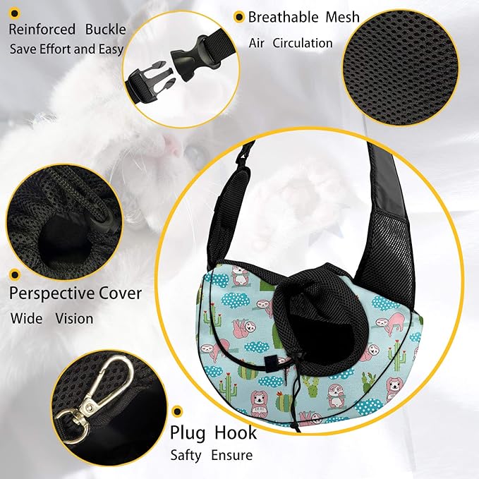 FUSURIRE Strawberry Print Pet Sling Carrier - Small Dog Cat Sling Pet Carrier Bag Comfortable Single Shoulder Carrier Adjustable Pouch Tote Handbag for Small Pets, Red