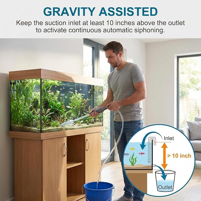 Delyle Aquarium Siphon Gravel Cleaner, 3-in-1 Fish Tank Vacuum with Sand Washer, Water Changer, 5.7ft Hose, Flow Control, Manual Hand Pump | Delyle Aquarium Gravel Cleaner Kit — 3-in-1 Fish Tank Vacuum, Sand Washer & Water Changer, 5.7ft Hose with Flow...