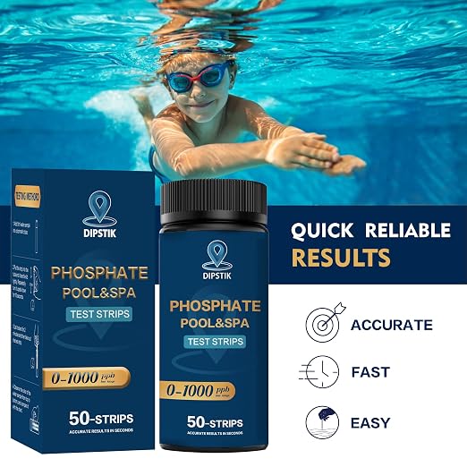 DIPSTIK Phosphate Test Kit for Pool,50 Strips Phosphate Test Strip | Quick and Accurate Swimming Hot Tub and Spa Water Testing