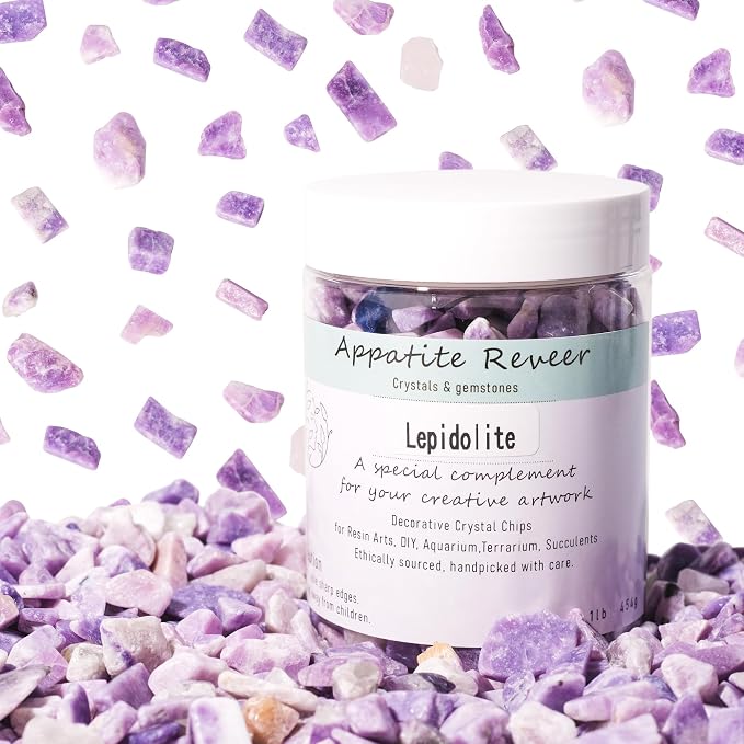 Lepidolite Crystal Chips 1lb (600+ Pieces) 8-15mm Natural Purple Mica Stones for Aquarium Gravel, Terrarium Decor, Plant Healing,Jewelry Making, Anxiety Relief & Spiritual Gifts