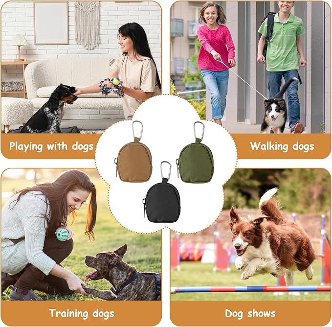 Tucnoeu 3 Pcs Dog Treat Pouch, Dog Training Reward Pouch,Waterproof Small Dogs Treat Bag for Leash,Reusable Dogs Treats Container with Carabiner,Zipper Closure to Avoid Spilling