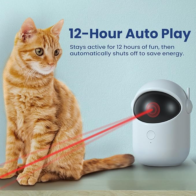 PAWSPIK Automatic Laser Cat Toy, Rechargeable Interactive Cat Toy with Adjustable Angles, Quiet Motor, Timer Modes, Random Trajectory Laser, Indoor Cat & Kitten Toy, White