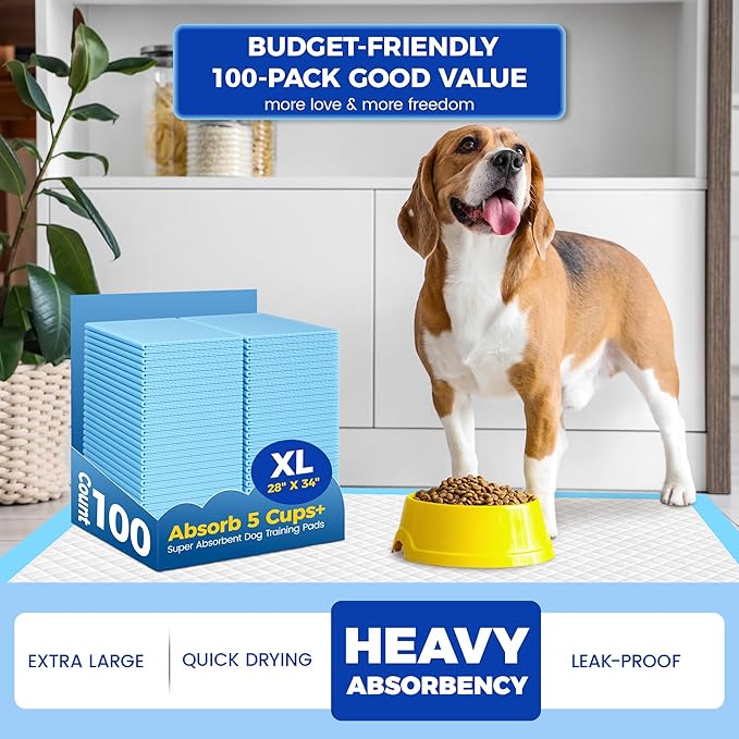Dog Pee Pads Extra Large 28"x34" - 200 Pack Super Absorbent XLarge Puppy Pads 100 Count Leak-Proof Disposable XL Pet Potty Training Pads for Dogs, Puppies, Doggy