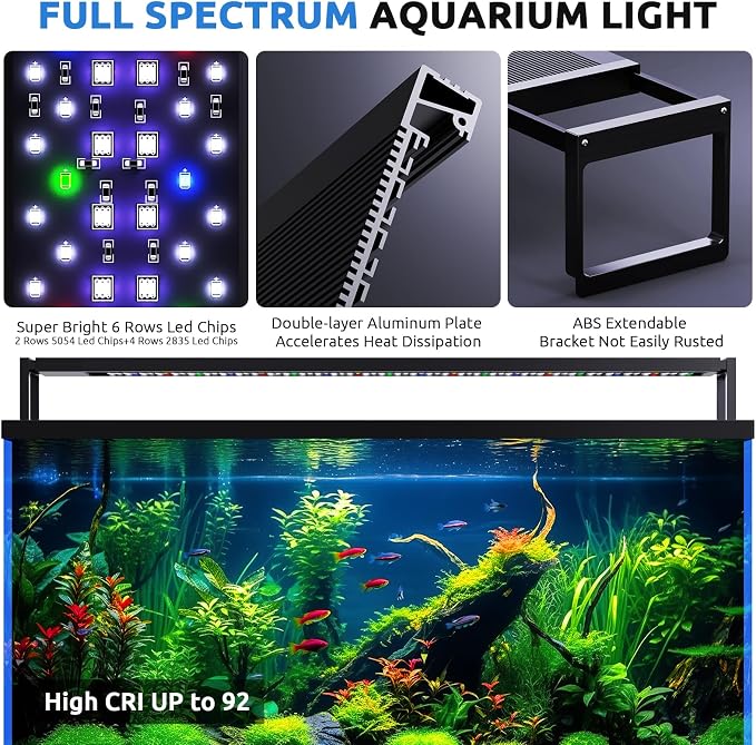 SEAOURA 24/7 LED Aquarium Light for Fish Tank Plant with Timer 24-30 Inch | Fish Tank Light for Plants, Auto On Off with Timer, 9 Colors, Adjustable Brightness, Daylight & Moonlight, DIY and Weather