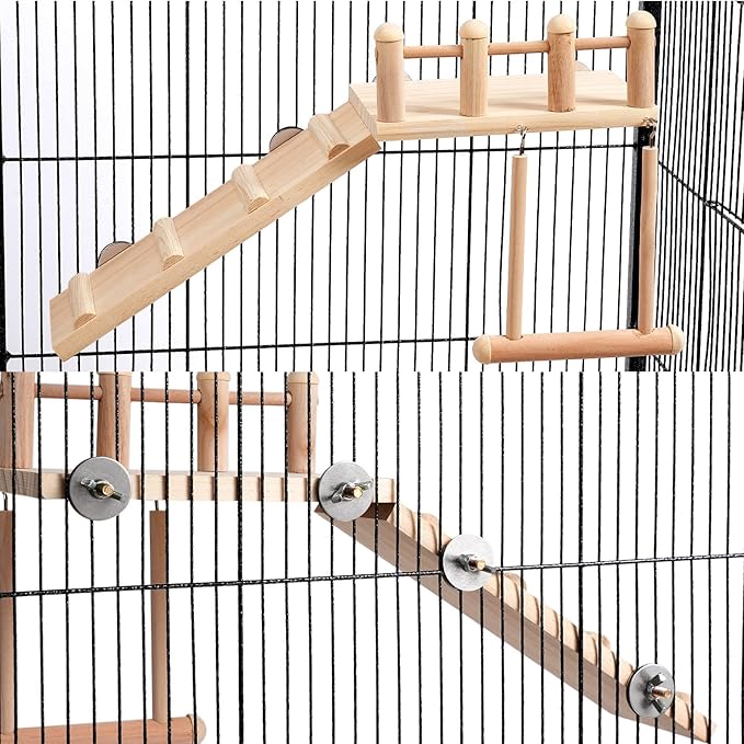 FrgKbTm Bird Perches Platform Swing with Climbing Ladder, Parakeet Cage Accessories Wooden Playing Gyms Exercise Sturdy for Small Birds