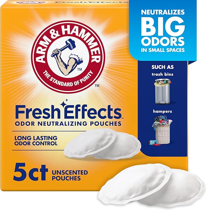 Arm & Hammer Fresh Effects Odor Neutralizing Baking Soda Pouches, Unscented Deodorizer for Long Lasting Freshness in Shoes, Gym Bags, & Small Spaces, 5 count