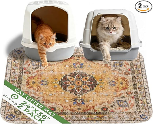 Homimp Cat Litter Mat, Litter Trapping Mat 2 Pack, Contains Mess from Box, Protects Floors,Urine Waterproof,Non-slip,Less Waste Cat Litter Box Mat,Soft on Kitty’s Paws,Washable,Absorbent,Khaki 24"X36"