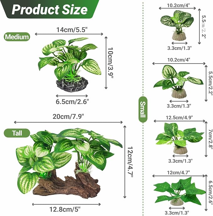 GOZILLA Silk Fish Tank Plants,Reptile Artificial Plant,Reptile Plants for Terrarium,Aquarium Decorations Accessories Set,Resin Driftwood Artificial Silk Aquarium Plant for Fish Tank.(11PCS/B-Set)