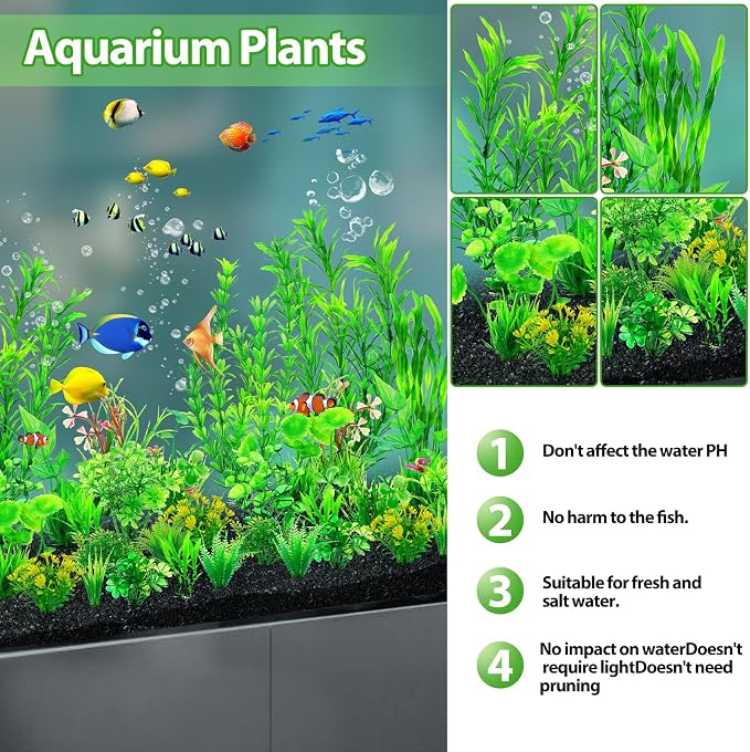 CousDUoBe 30pcs Fish Tank Accessories Aquarium Decorations Green Plants, Fish Tank Decor, Aquarium Decor Plastic Plants