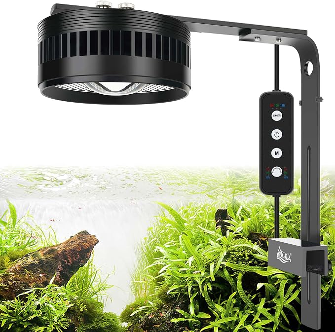 AQQA Aquarium Clip-On Stream Light with Controller, LED Fish Tank Light | with 3 Modes (White/RGB/Full Spectrum), Timer & 6 Brightness Levels, Adjustable Clamp for Freshwater Plants Fish Tanks 35W
