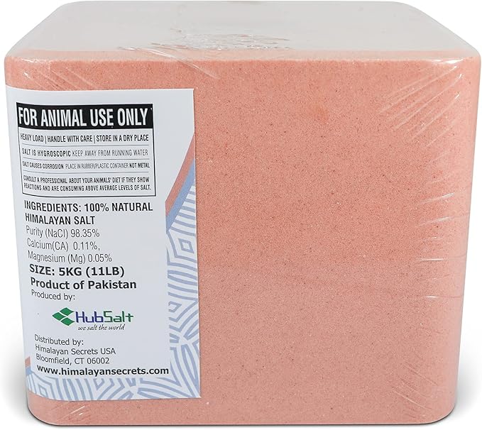 Salt Block for Deer & Horses – Compressed Mineral Salt Lick for Livestock, Cattle & Goats – Himalayan Secrets Pink Rock Salt Block (11LB/5KG, Block w/ Mounting Hole)