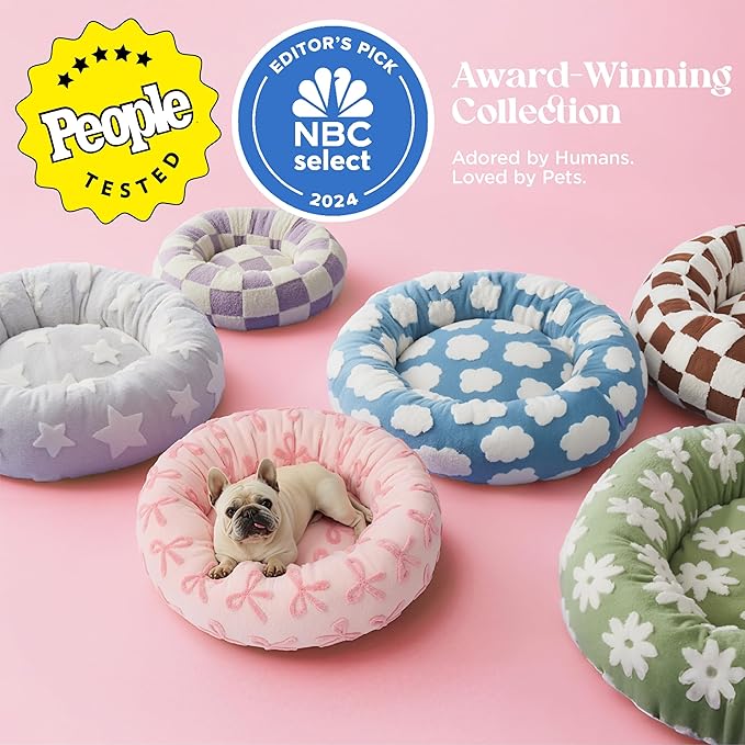 Lesure Shown on TV Donut Small Dog Bed - Round Cat Beds for Indoor Cats Anti-Anxiety Calming Gift for Pets, Washable Cute Modern Beds with Jacquard Shaggy Plush & Anti Slip Bottom, 27 Inch, Pink Taffy