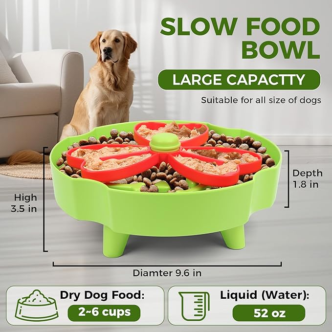 Elevated Slow Feeder Bowl for Cats and Dogs - Raised Puzzle Food Dish with Non-Slip Stand, Anti-Choke Maze Design for Fast Eaters, Indoor Pets - Improves Digestion for Kittens, Puppies (Green)