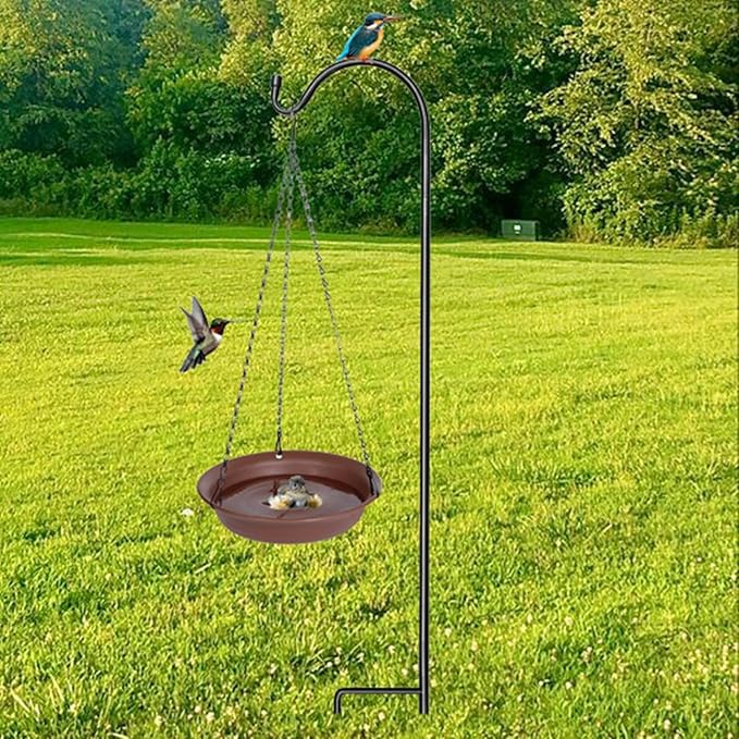 VUWEZ Hanging Bird Bath, Hanging Bird Water Feeder for Outdoors, Feeder Bowl, 1 Pack Birdbath Tray Accessories for Outside, Plastic Birdbaths Tray for Garden Patio Decoration (12", Chocolate)