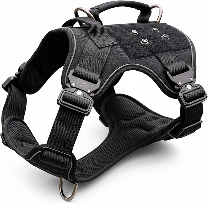 Tuff Pupper Elite Tactical Dog Harness | Dual Control Handles | Front & Back D-Rings | Fully Adjustable | Military Cobra Buckles | Heavy Duty Nylon Vest | Reflective MOLLE Dog Harness for Large Dogs