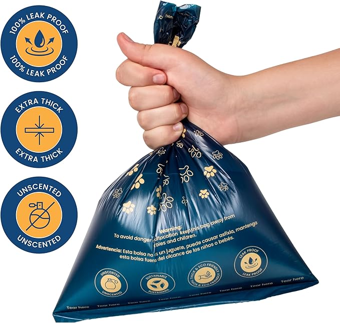 LOVING Paws Heavy Duty Dog Poop Bags Rolls (140 Count) – Extra Thick 9"x13" Leak-Proof Dog Waste Bags with Dispenser & Leash Clip – Unscented, Easy-Tear Refill Bags for All Breeds