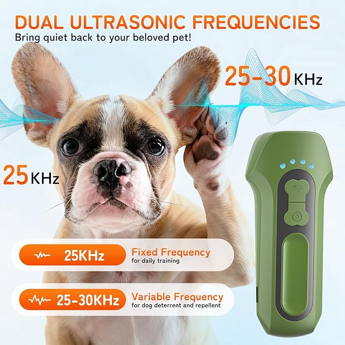 Dog Bark Deterrent Devices, Ultrasonic Anti Barking Device for Dogs, Portable Dog Training Device Safe for Dogs & Human Bark Control Barks No More Indoor Outdoors Behavior Correct (Green)