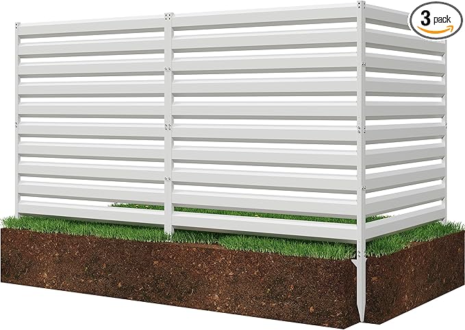 CJF Outdoor Privacy Screens, 42" H x 38" W Metal Air Conditioner Fence Panels, Pool Equipment Enclosure, Trash Can Screens Fence Kit for Outside Backyard Patio(Withe/3-Panel)