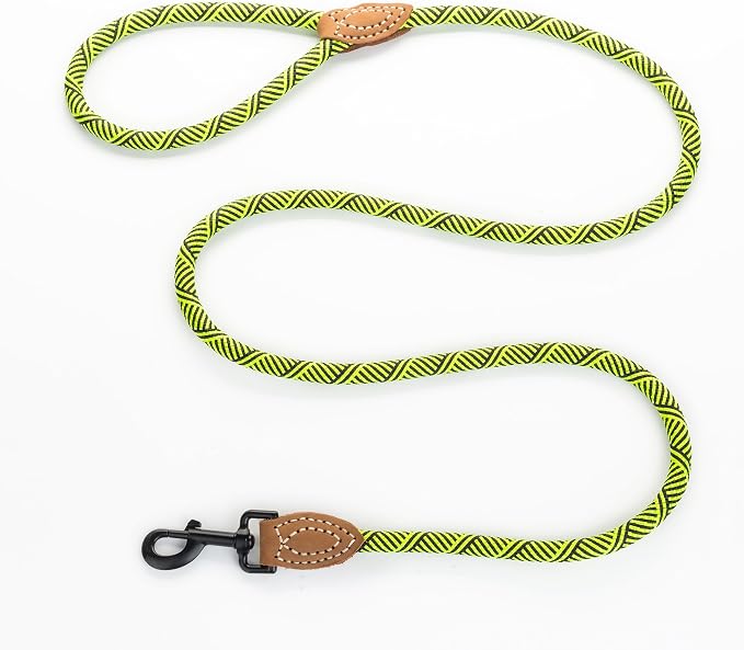 Mile High Life | Mountain Climbing Dog Rope Leash with Heavy Duty Metal Sturdy Clasp | Genuine Leather Tailored Connection with Strong Stitches (Lime Green, 72 Inch (Pack of 1))