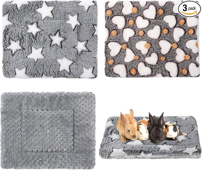 Jetec 3 Pcs Bunny Guinea Pig Beds Soft Bunny Mats Warm Guinea Pig Mat Small Animal Bed Pads Fleece Sleeping Pads for Indoor Rabbit Hamster Squirrel Hedgehog Chinchilla(Fleece,Pineapple Grid,Gray)